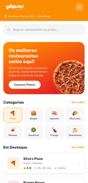 Prévia da página inicial do aplicativo PáPum!